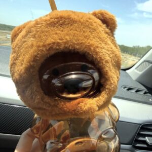 Vaso Infantil Kawaii con Forma de Oso 3D, Popote y Gorro de Peluche Térmico Desmontable
