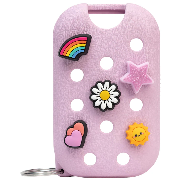 Funda Protectora de Silicón con Dijes y Llavero para Touchland Power Mist 30 ml – Color Lavanda / Lila Pastel